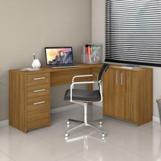 Imagem de Mesa de Escritório em L 2 Gavetas 3 Portas Havana Notável Freijó