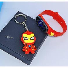 Imagem de Kit Relógio Infantil Digital Led Bracelete Silicone + Chaveiro Mini Boneco 3D Emborrachado Super Heróis Lilo Stitch