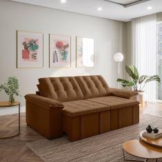 Imagem de Sofá Cama Palmeira 3 Lugares Retrátil Reclinável 2,20m Veludo com Molas CabeCasa MadeiraMadeira Marrom