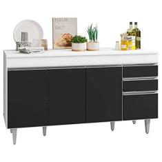 Imagem de Balcão Gabinete de Pia com Tampo 150cm 4 Portas 2 Gavetas Marrocos Branco/Preto - Lumil