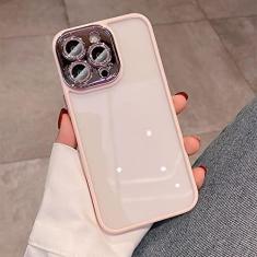 Imagem de Estojo rígido transparente luxuoso Hybrid Armor Glitter Diamond para iPhone 14 Pro Max 13 12 11 Chapeamento Tampa de proteção da lente da câmera, rosa, para iPhone 11ProMax