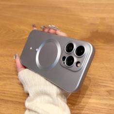 Imagem de Capas de telefone magnéticas de carga sem fio para iphone 14 13 12 11 pro max plus capa de proteção de câmera acessórios, prata, para iphone 14