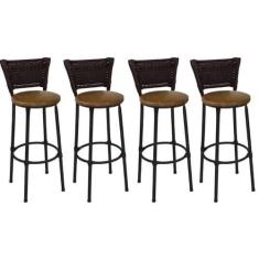 Imagem de Kit 4 Banquetas Alta Preta Junco Argila Com Assento Marrom Fortmix