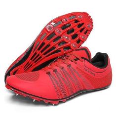 Imagem de Zakey Tênis de atletismo, masculino, feminino, infantil, spikes, tênis de corrida e salto de corrida para meninas profissionais para corrida e pregos, Vermelho - 8, 36