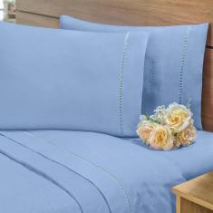 Imagem de Jogo De Lençol 140 Fios Ponto Palito Queen 4 Peças Azul