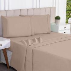 Imagem de Jogo Lençol Liso Padrão 4 Peças 180 Fios 100% Algodão Caqui - Sucadu E