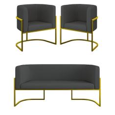 Imagem de Kit Sofá 2 Lugares + 2 Poltronas Corino Gold Cinza