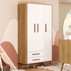Imagem de Guarda-Roupa de Bebê Encanto 3 Portas 2 Gavetas Freijó/Branco Acetinad