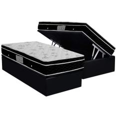 Imagem de Cama Box Baú Solteiro: Colchão Molas Ortobom Nanolastic Physical Spring + Base CRC Courano Black(88x188)