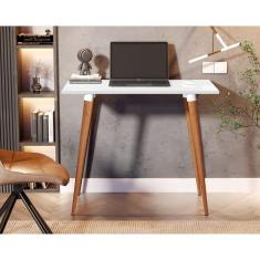 Imagem de Mesa Escrivaninha Branca Retrô em Mdf e Pés Palito de Madeira