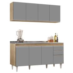 Imagem de Armário Aéreo Nevada e Balcão Gabinete com Pia 160cm Arkansas Castanho/Cinza - Lumil