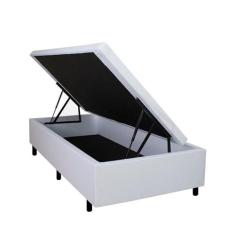 Imagem de Cama Box Baú Solteiro 88x188x42cm Branco com Pistão a Gás Branco
