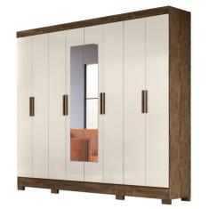 Imagem de Guarda Roupa Casal Com Espelho 8 Portas 236cm Ágata M07 Castanho Wood/