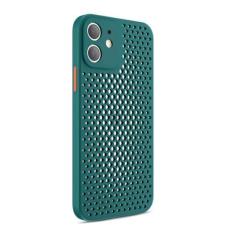 Imagem de Para iPhone 13 12 Mini 11 Pro Max X XR 8 7 6 6s Plus Malha respirável capa de telefone com furo oco e resfriamento capa macia anti-impressão digital, verde escuro, para iphone 12Pro Max
