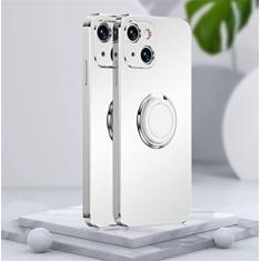 Imagem de Capa macia fosca quadrada fosca de luxo para iPhone 14 13 12 11 Pro Xs Max Mini SE X XR 7 8 Plus Suporte de anel de metal tampa traseira, branco, para iPhone 14 Plus