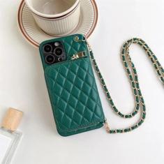 Imagem de Bolsa com alça crossbody para iPhone 15 14 13 12 11 Pro Max com zíper carteira porta-cartões com corrente capa de couro PU, verde, para iPhone 13
