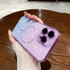 Imagem de Caso de carga sem fio padrão gradiente de luxo para iphone 11 12 13 14 15 pro max plus capa magnética transparente macia, roxo, para iphone 12