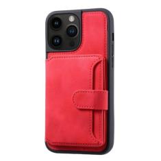 Imagem de Capa de telefone de bolso de cartão de couro para iphone 15 pro max 14 13 12 11 pro max 15 plus 14 pro carteira capa traseira, vermelho, para iphone 15