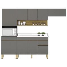 Imagem de Armário De Cozinha 5 Peças Balcão Com Pia 120cm Lina10 K02 Gris/Freijó