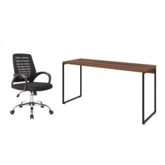 Imagem de conjunto de mesa studio nogal 150 cm com cadeira de escritório secretária giratória light preta