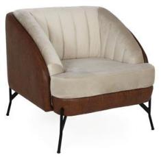 Imagem de Poltrona Coral Base Fixa Corano Marrom Vintage Veludo Creme