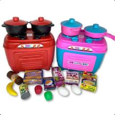 Imagem de Kit Cozinha Completa + Comidinhas De Brinquedo E Mini Fogão - Nacional