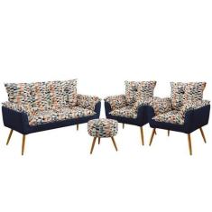 Imagem de Namoradeira E 2 Poltronas Opala Com Puff Solar F-014 Sued Estampado Be