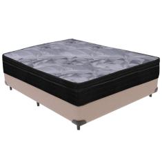 Imagem de Cama Box Bege e Colchão Airtech Pampa Molas ensacadas Casal Ortobom