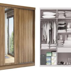 Imagem de Guarda Roupa Solteiro 2 Portas de Correr 1 Espelho 1 Gaveta 6 Prateleiras 1 Cabideiro Palhoça Manchester