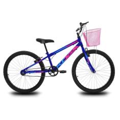 Imagem de Bicicleta Infantil Aro 24 KOG Feminina com Cestinha Cor Azul Signos Rosa