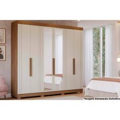 Imagem de Guarda Roupa 6 Portas e 6 Gavetas c/ Espelho e Pés Cecilia Avelã/Off White - Panan