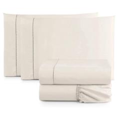 Imagem de Jogo de Lençol Queen Size 4 Peças Percal 400 Fios Toque Macio Palha