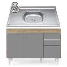 Imagem de Balcão Gabinete Com Pia Inox 120cm Michigan Castanho/cinza - Lumil
