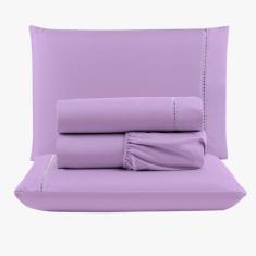 Imagem de Jogo De Lençol Peletizado 400 Fios Casal 4 Peças Barato - Casa - Hotel - Pousada - Lilás