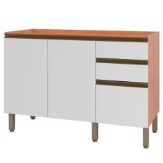 Imagem de Balcão De Cozinha Para Pia Macadâmia 2 Portas 3 Gavetas Freijó/Branco