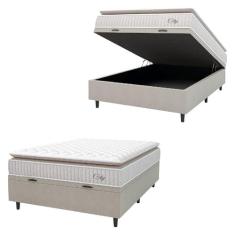 Imagem de Cama Box Baú Colchão Casal Molas Ensacadas City Pillow Top 138x188x64cm Branco/Bege Hellen - Suporta até 110kg por Pessoa