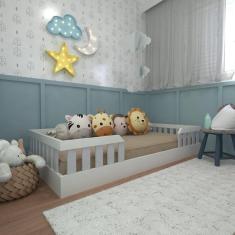 Imagem de Kit com Cama Solteiro e Armário Baixo Montessoriano Yescasa Branco/Cinza Cristal