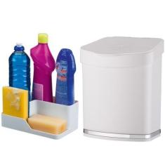 Imagem de Kit Cozinha Porta Detergente Esponja Sabão + Lixeira 2,5 Litros Pia - 