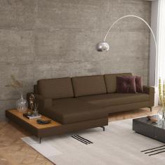 Imagem de Sofá em Linho 292cm Chaise Esquerdo e Deck Loft Marrom/Preto