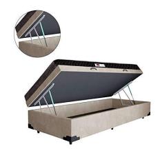 Imagem de Cama Box Baú Solteiro Colchão Espuma D45 Bordado + Box Suede Bege Serra Negra 62x88x188