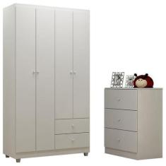 Imagem de Guarda Roupa E Cômoda Infantil Louise Branco Brilho - Ajl - Ajl Móveis