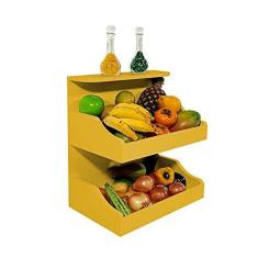 Imagem de Fruteira Suspensa de Parede com Painel Porta Legumes Cozinha em Madeira Amarelo Laca