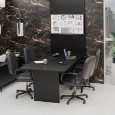 Imagem de Mesa De Reunião Para Escritório Com Painel de TV 200x100cm Preto