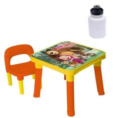 Imagem de Mesinha Infantil Masha Urso Desmontável + Squeeze Garrafinha - Monte L