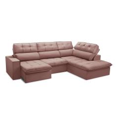 Imagem de Sofá 5 Lugares Retrátil e Reclinável Arezzo com Chaise Direito Veludo Rosê