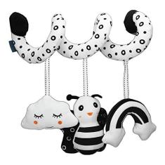 Imagem de Brinquedo de Pelúcia Espiral Animal Dos Desenhos Animados do bebê, Chocalho de Suspensão Branco Preto do Carrinho para Recém-nascidos, Promove o Desenvolvimento do Cérebro