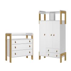 Imagem de Kit Guarda Roupa 3 Portas e Cômoda 3 Gavetas Infantil com Nicho Magia Q01 Branco Clique Chique