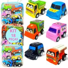 Imagem de Kit 18 Carrinhos De Brinquedo Fricção + Bolsinha - Europio