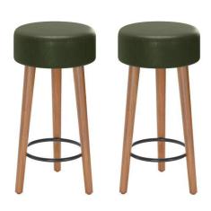 Imagem de Kit 02 Banquetas Baixa Cozinha Paris Estofada D-33 Pés de Madeira Rosq