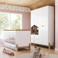 Imagem de Quarto de Bebê Berço 2 em 1 e Guarda Roupa 4 Portas Ternura Henn, Bran